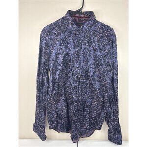 Eight X Premium Buckle Mens Blue Paisley Long Sleeve Button-Up Shirt Size Large